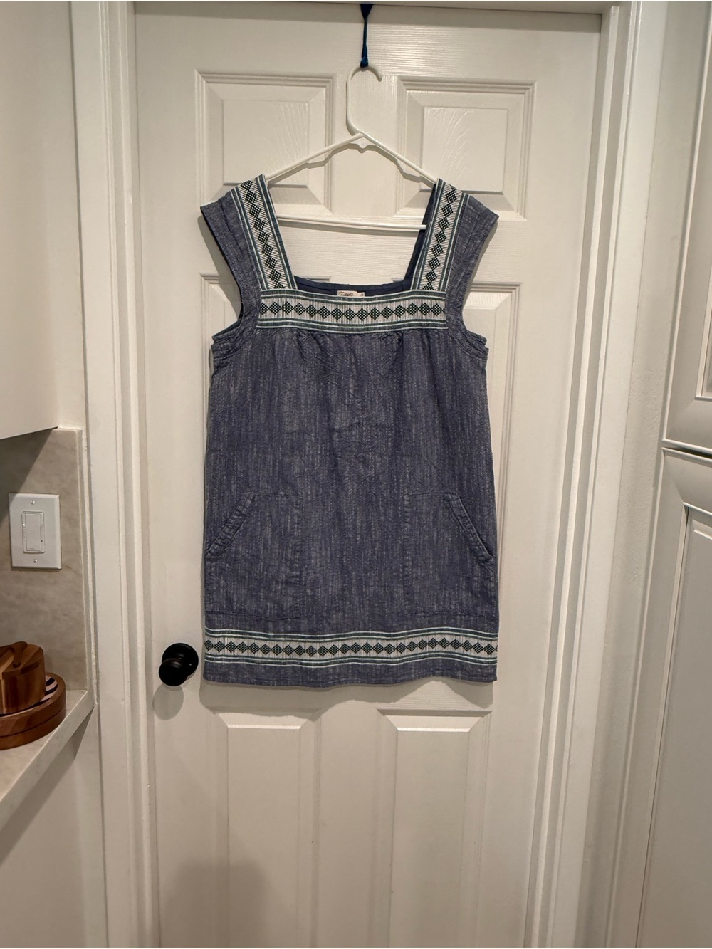 Faherty Indigo Chambray Embroidered Trim Mini Dress